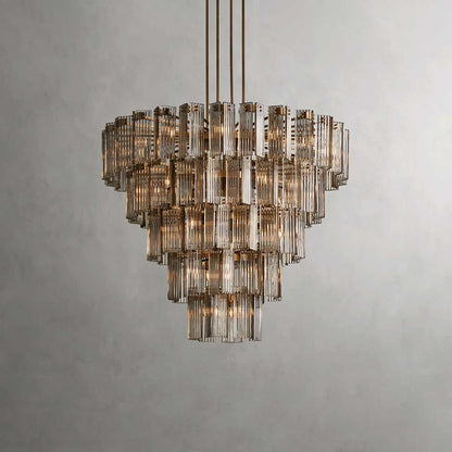 Circular Glass Panel Statement Chandelier 38-60 Inch Multi-Light Fixture for Dining Room Foyer High Ceiling Steel Frame Hanging Light