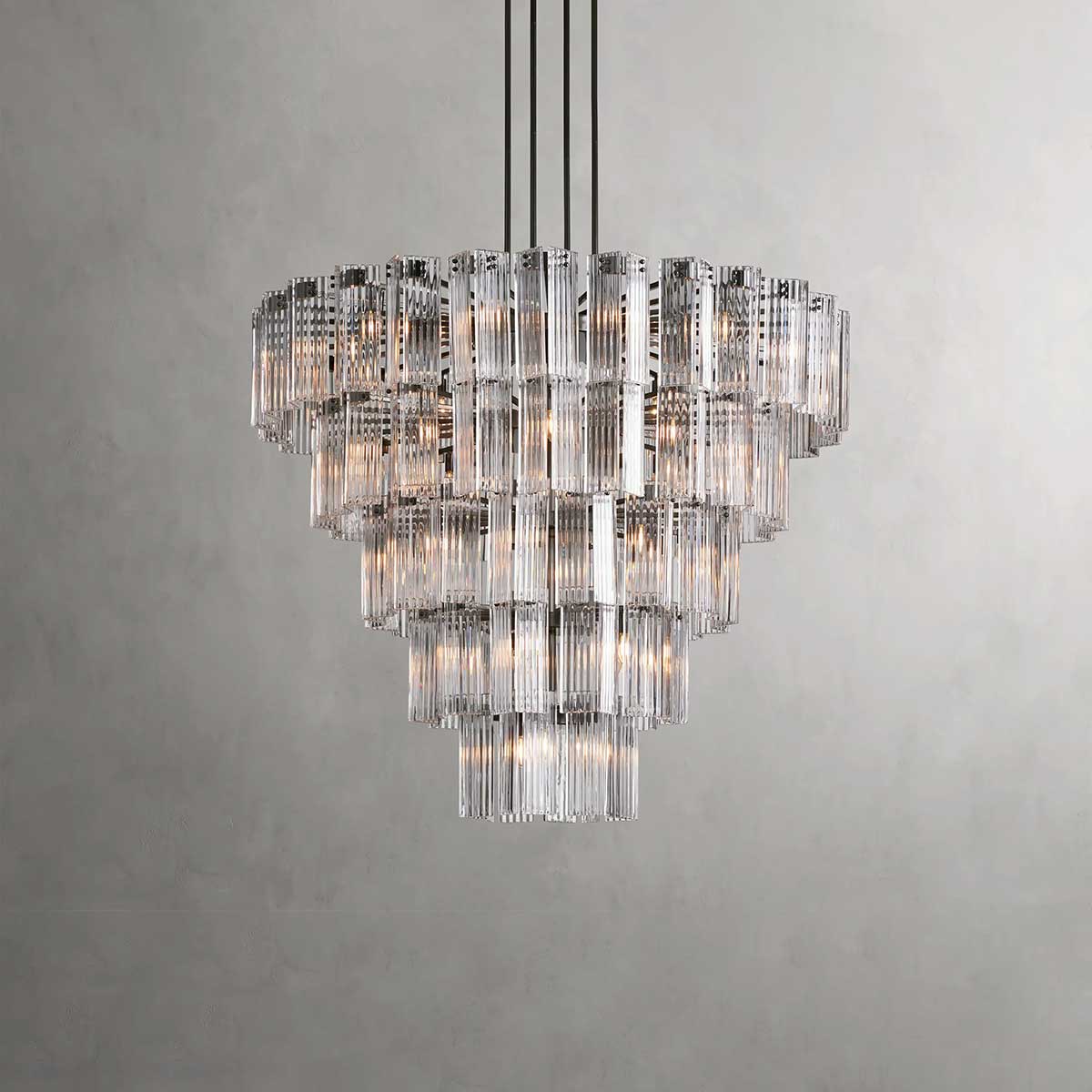 Circular Glass Panel Statement Chandelier 38-60 Inch Multi-Light Fixture for Dining Room Foyer High Ceiling Steel Frame Hanging Light