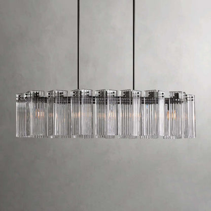 Oval Glass Panel Chandelier with Metal Frame 4-17 Lights Adjustable Height for Dining Room & Entryway