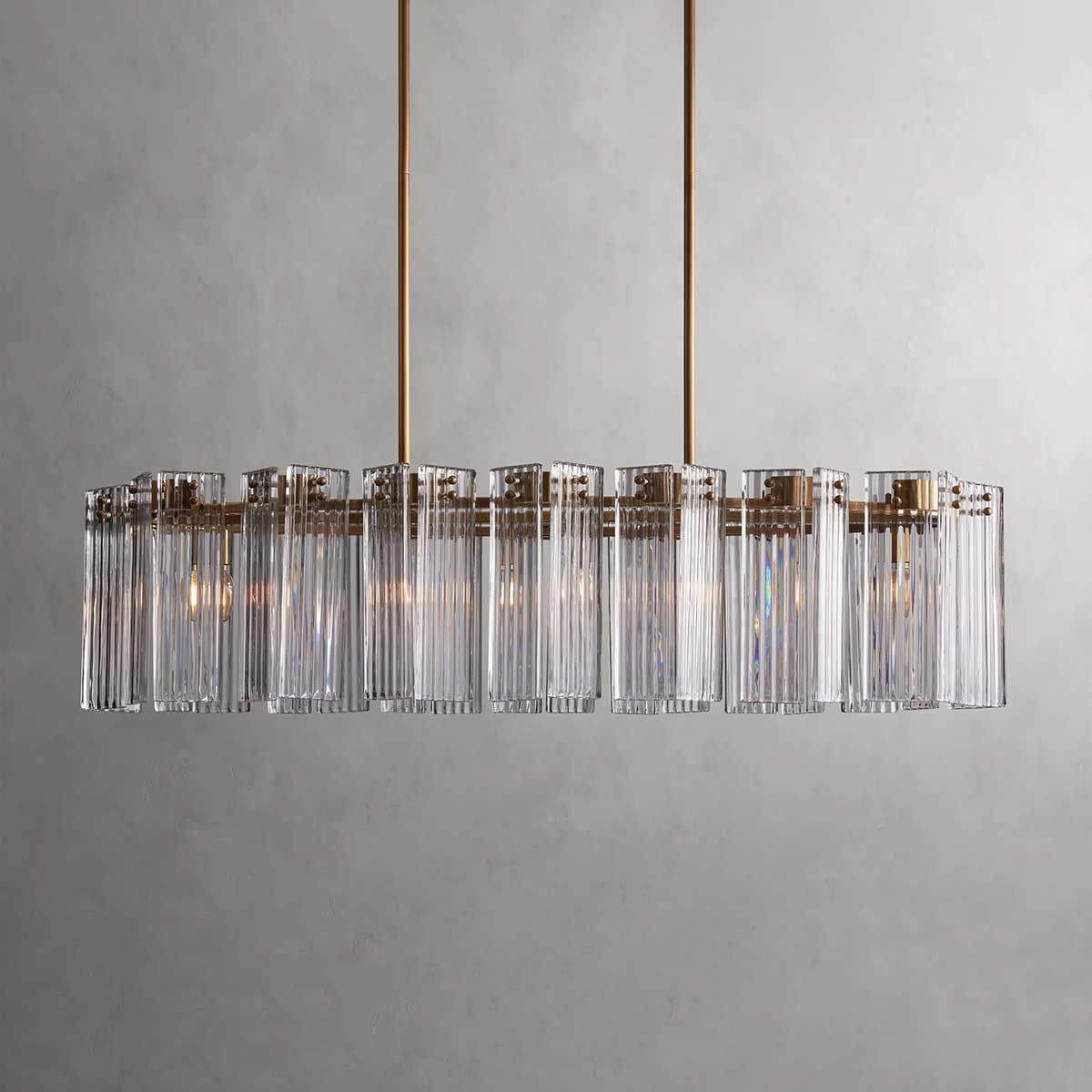 Oval Glass Panel Chandelier with Metal Frame 4-17 Lights Adjustable Height for Dining Room & Entryway