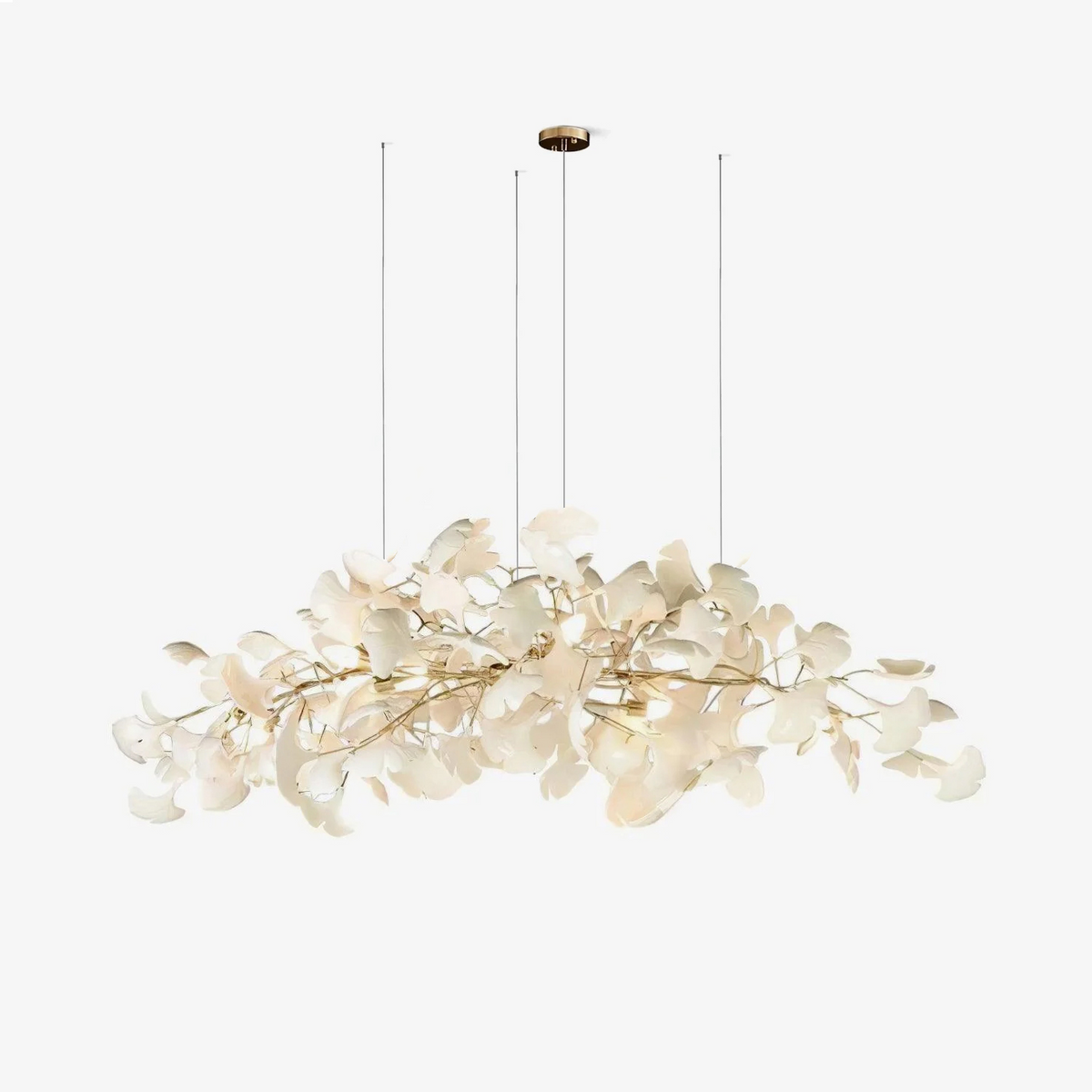 Handcrafted Porcelain Leaf Ceiling Fixture with Flexible Branches Gold White 70 in Statement Overhead Lighting for Dining Room Entryway Livi