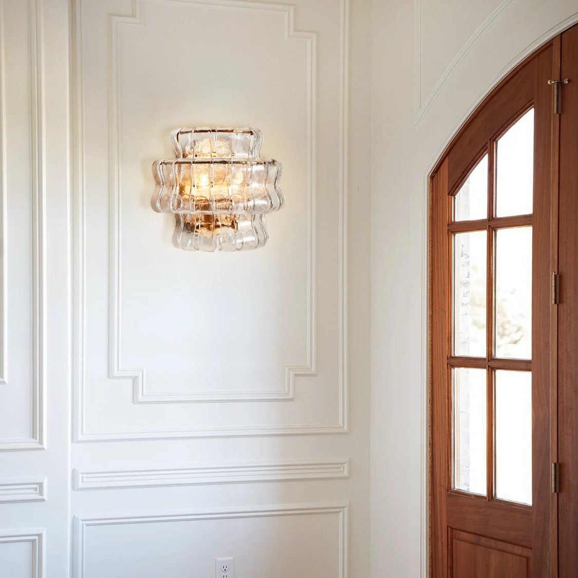 Textured Glass Wall Sconce Light Fixture with Curved Shade for Living Room Bedroom Dining Room | Hardwired 2-Bulb Accent Lighting