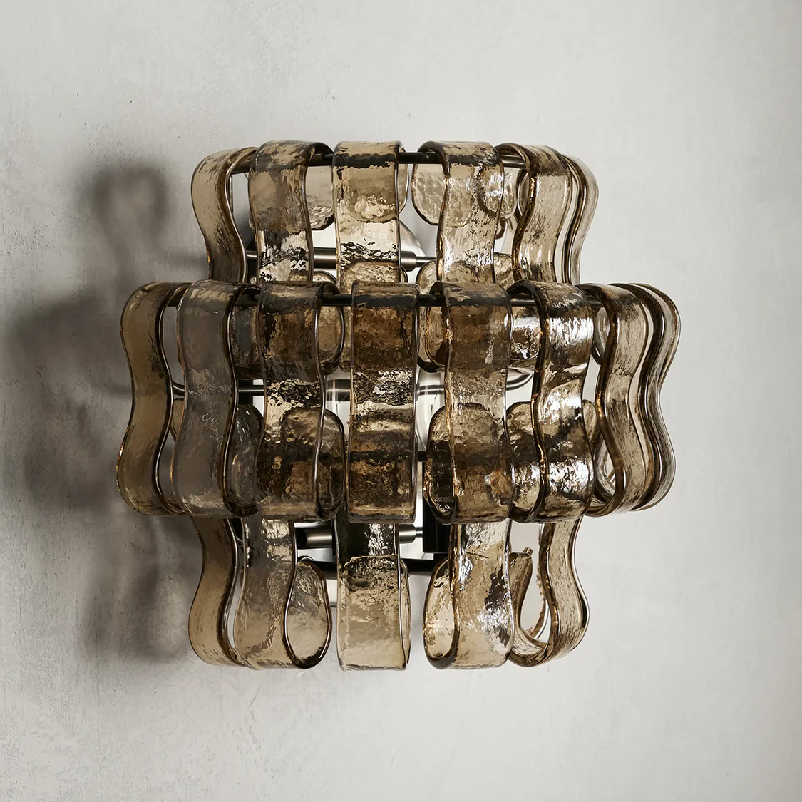 Textured Glass Wall Sconce Light Fixture with Curved Shade for Living Room Bedroom Dining Room | Hardwired 2-Bulb Accent Lighting