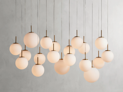 Modern Hanging Linear Chandelier with Hand-Blown Glass Globes & LED Lights for Dining Room & Kitchen Island