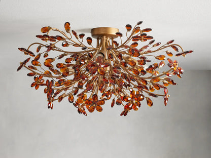 Crystal Flower Ceiling Light Fixture 27.5 inch Flush Mount Iron Frame Handcrafted Floral Design Ambient Lighting for Living Room Bedroom