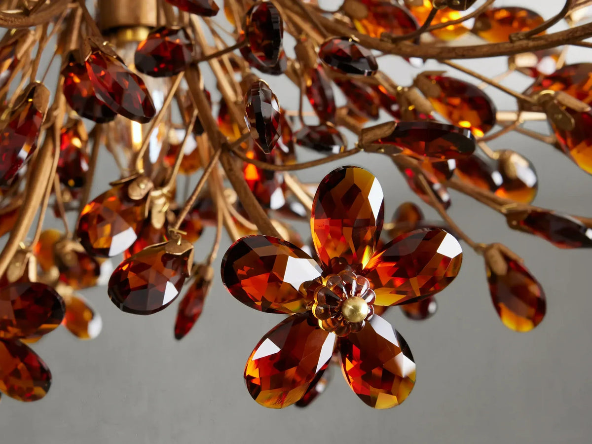 Crystal Flower Ceiling Light Fixture 27.5 inch Flush Mount Iron Frame Handcrafted Floral Design Ambient Lighting for Living Room Bedroom