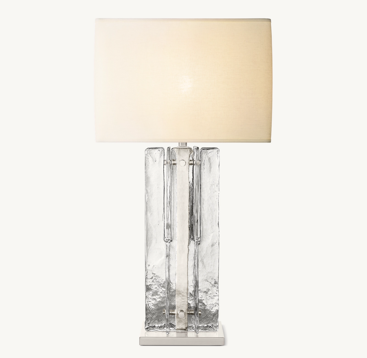 Geometric Cast Glass Table Lamp with Linen Shade for Bedroom Living Room | Mid-Century Modern Bedside Lighting