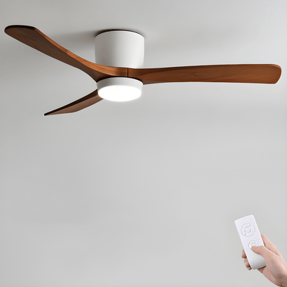 Wood Blade Ceiling Fan with Integrated LED Light and Remote Control for Bedroom Living Room Quiet DC Motor Airflow Year-Round Comfort Scandi
