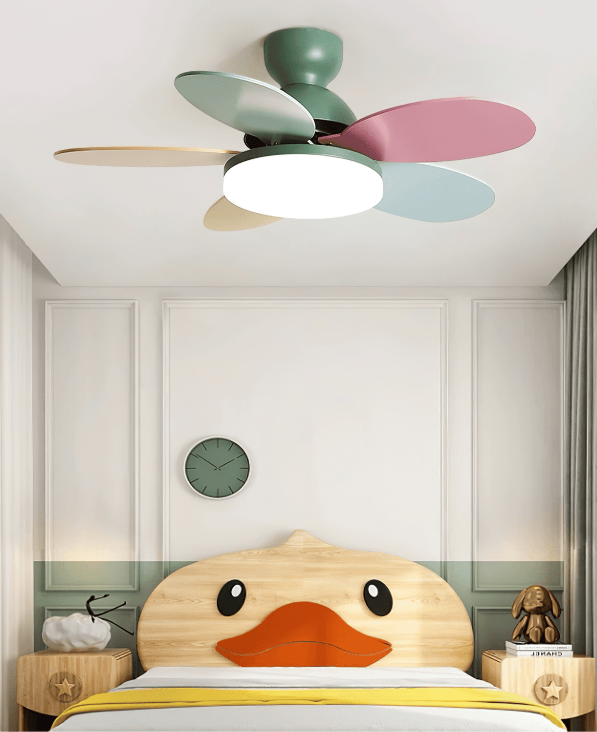 Indoor Ceiling Fan with LED Light 35 in Wood Blade Curved Design 6-Speed Remote Control DC Motor for Living Room Bedroom Dining Room Grey Gr