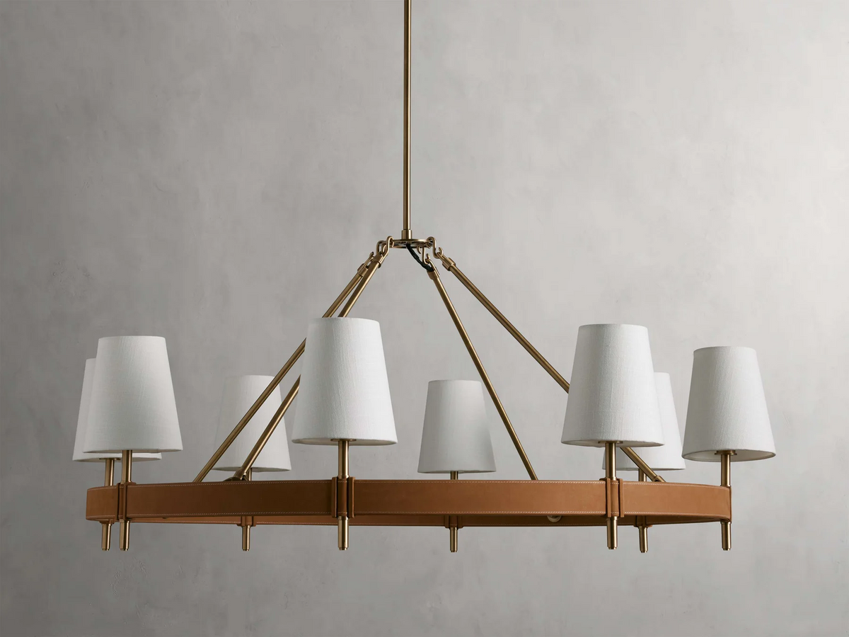 Circular Brass Chandelier with Fabric Shades – 4 to 10 Lights for Dining Room, Living Room & Foyer – Vintage Metal Frame