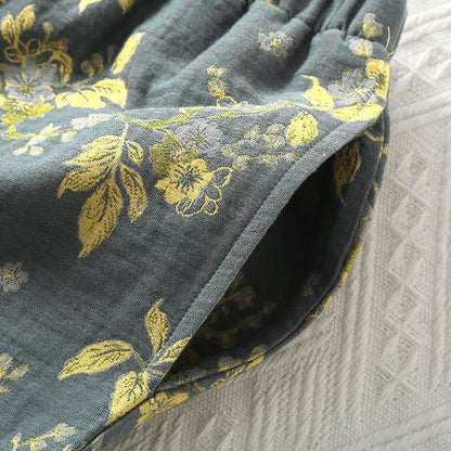 Women's Cotton Two-Piece Pajama Set with Floral Jacquard Pattern for Sleeping & Lounging