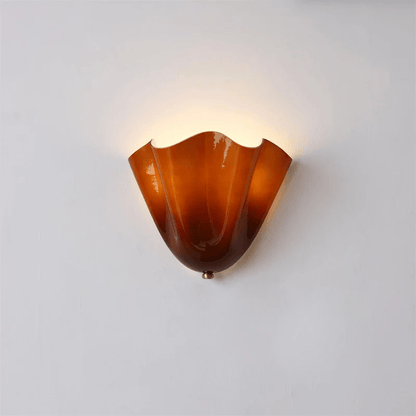 Indoor Sconce with Sculptural Glass Shade in Warm Tones – Metal Frame LED-Compatible – Wall-Mounted Accent for Bedrooms Hallways Living Spac