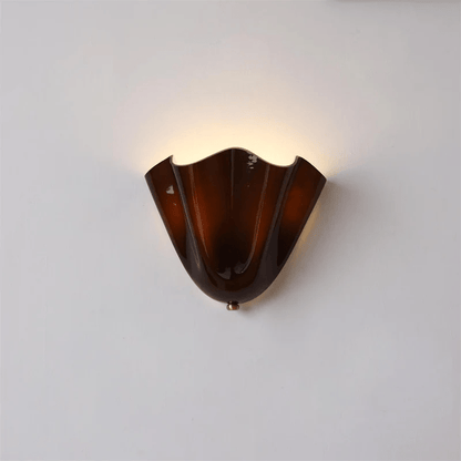 Indoor Sconce with Sculptural Glass Shade in Warm Tones – Metal Frame LED-Compatible – Wall-Mounted Accent for Bedrooms Hallways Living Spac