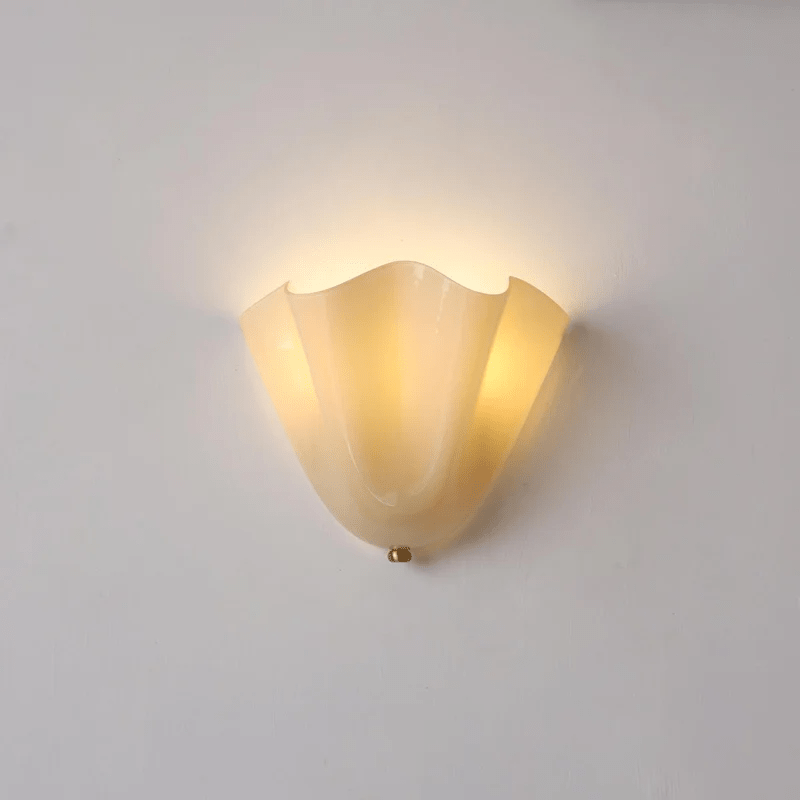 Indoor Sconce with Sculptural Glass Shade in Warm Tones – Metal Frame LED-Compatible – Wall-Mounted Accent for Bedrooms Hallways Living Spac
