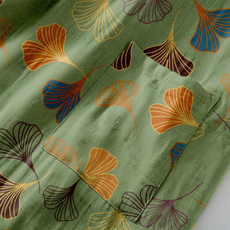Cotton Gauze Kimono Robe Women Men Lightweight Bathrobe Ginkgo Leaf Pattern Unisex Loungewear Spa Wrap Housecoat Sleepwear Quick-Dry