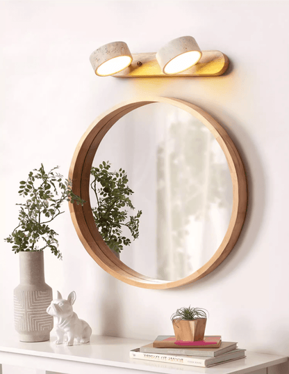 Natural Stone Wall Sconce with Integrated LED 2-Light Hardwired Fixture Wood Accent Lighting for Bedroom Hallway Living Room Indoor Ambient