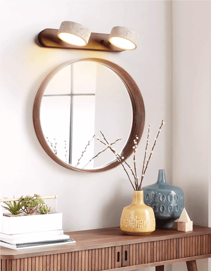 Natural Stone Wall Sconce with Integrated LED 2-Light Hardwired Fixture Wood Accent Lighting for Bedroom Hallway Living Room Indoor Ambient