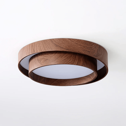 Flush Mount LED Light Fixture Walnut Finish for Bedroom Living Room Dining Area Low Profile Ambient Overhead Lighting Minimalist Contemporar