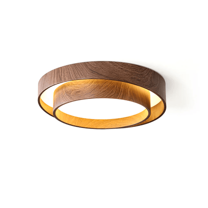 Flush Mount LED Light Fixture Walnut Finish for Bedroom Living Room Dining Area Low Profile Ambient Overhead Lighting Minimalist Contemporar
