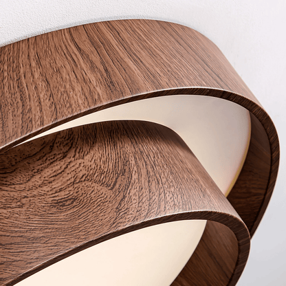 Flush Mount LED Fixture Walnut Grain Finish for Bedroom Living Room Dining Area Low Profile Overhead Lighting Scandinavian Modern Contempora