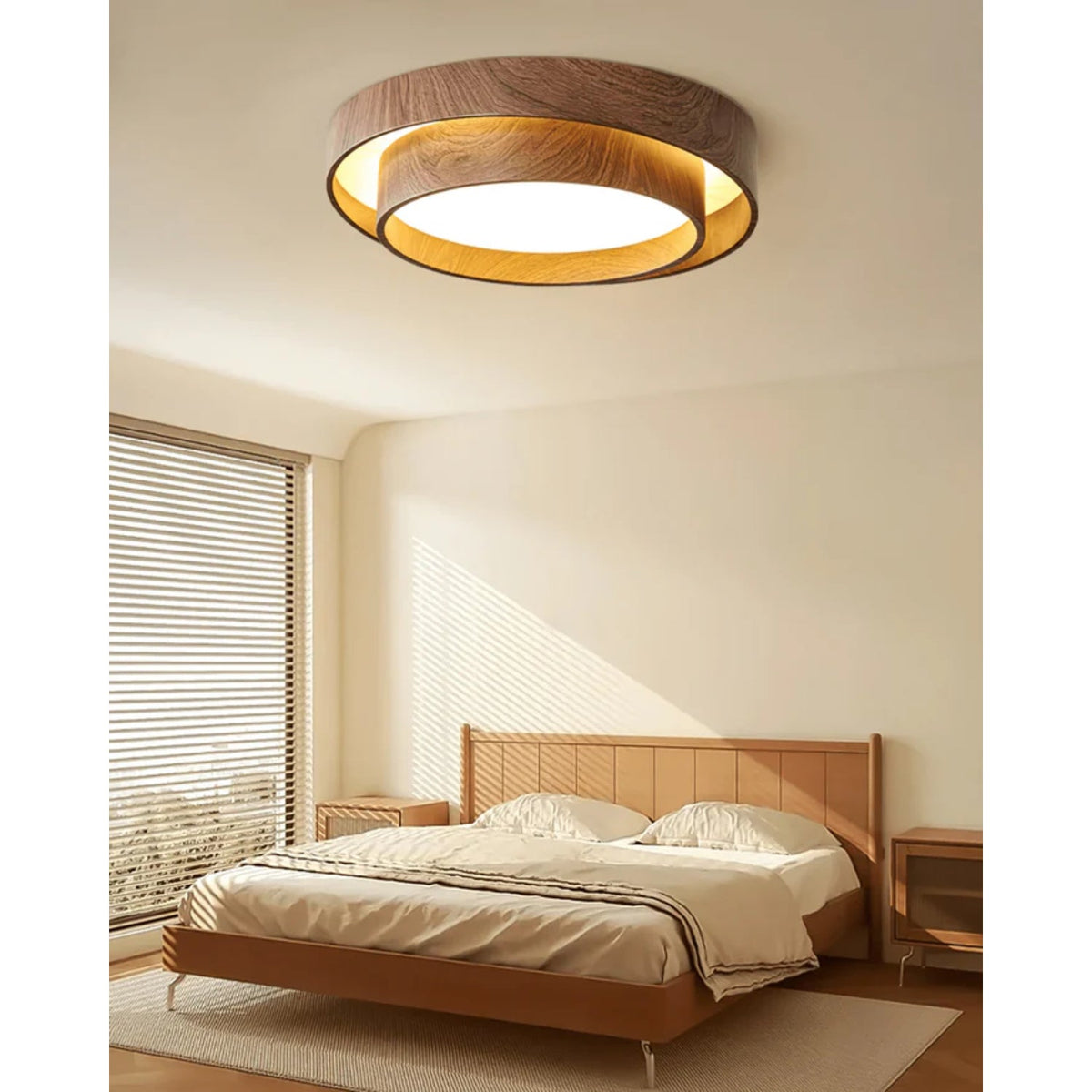 Flush Mount LED Light Fixture Walnut Finish for Bedroom Living Room Dining Area Low Profile Ambient Overhead Lighting Minimalist Contemporar