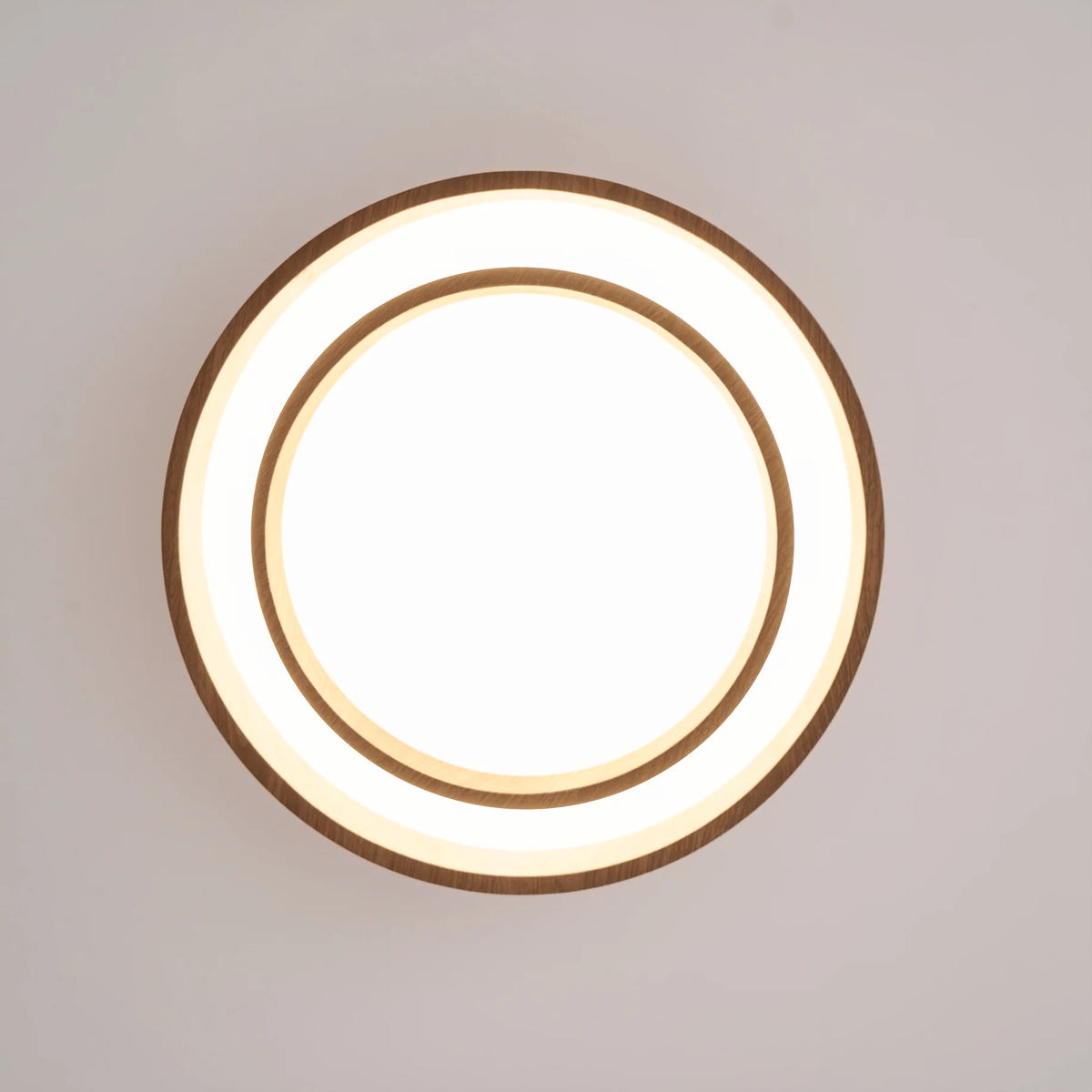 Flush Mount LED Light Fixture Walnut Finish for Bedroom Living Room Dining Area Low Profile Ambient Overhead Lighting Minimalist Contemporar
