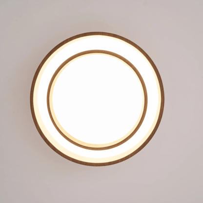 Flush Mount LED Light Fixture Walnut Finish for Bedroom Living Room Dining Area Low Profile Ambient Overhead Lighting Minimalist Contemporar