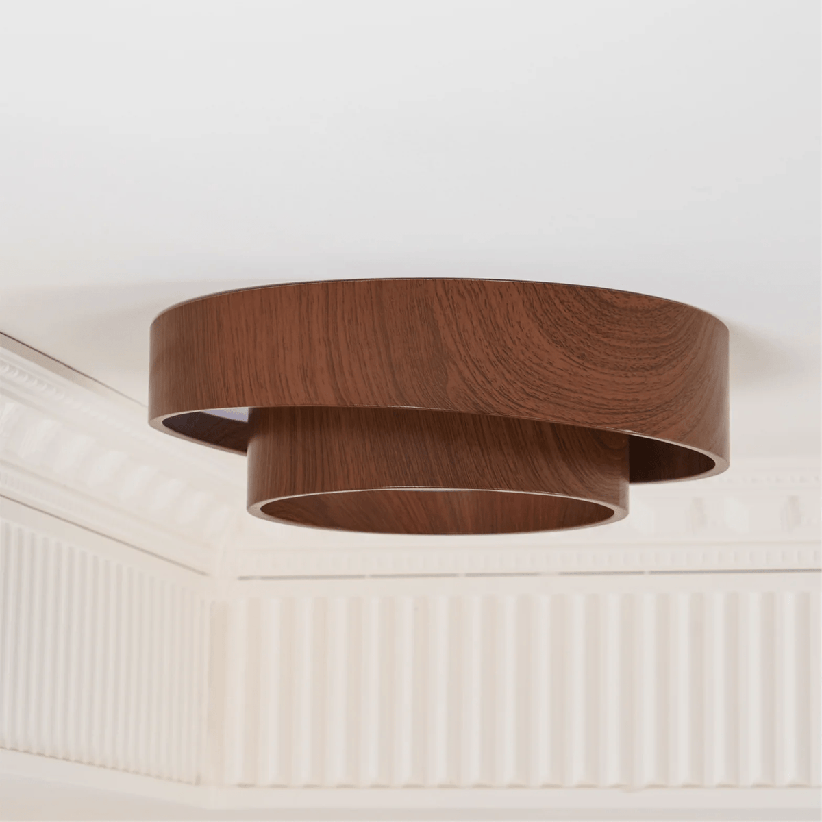 Flush Mount LED Light Fixture Walnut Finish for Bedroom Living Room Dining Area Low Profile Ambient Overhead Lighting Minimalist Contemporar
