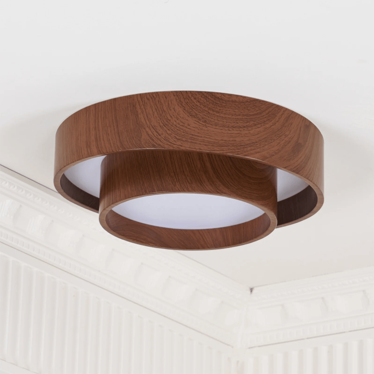 Flush Mount LED Light Fixture Walnut Finish for Bedroom Living Room Dining Area Low Profile Ambient Overhead Lighting Minimalist Contemporar