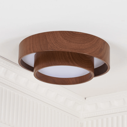 Flush Mount LED Fixture Walnut Grain Finish for Bedroom Living Room Dining Area Low Profile Overhead Lighting Scandinavian Modern Contempora