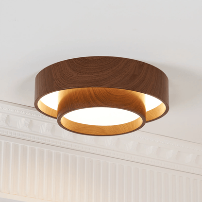 Flush Mount LED Light Fixture Walnut Finish for Bedroom Living Room Dining Area Low Profile Ambient Overhead Lighting Minimalist Contemporar