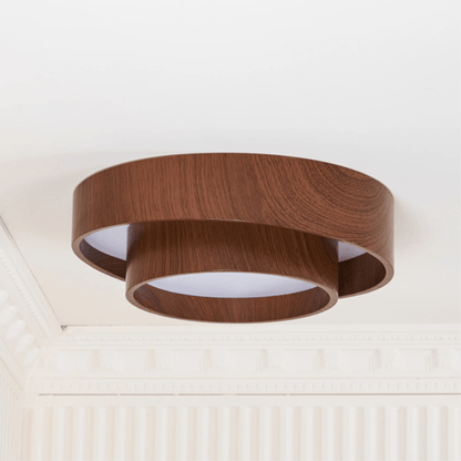 Flush Mount LED Light Fixture Walnut Finish for Bedroom Living Room Dining Area Low Profile Ambient Overhead Lighting Minimalist Contemporar