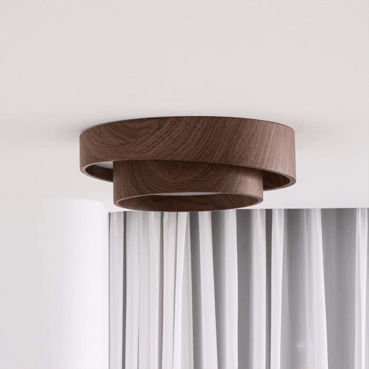 Flush Mount LED Light Fixture Walnut Finish for Bedroom Living Room Dining Area Low Profile Ambient Overhead Lighting Minimalist Contemporar