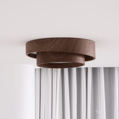Flush Mount LED Light Fixture Walnut Finish for Bedroom Living Room Dining Area Low Profile Ambient Overhead Lighting Minimalist Contemporar