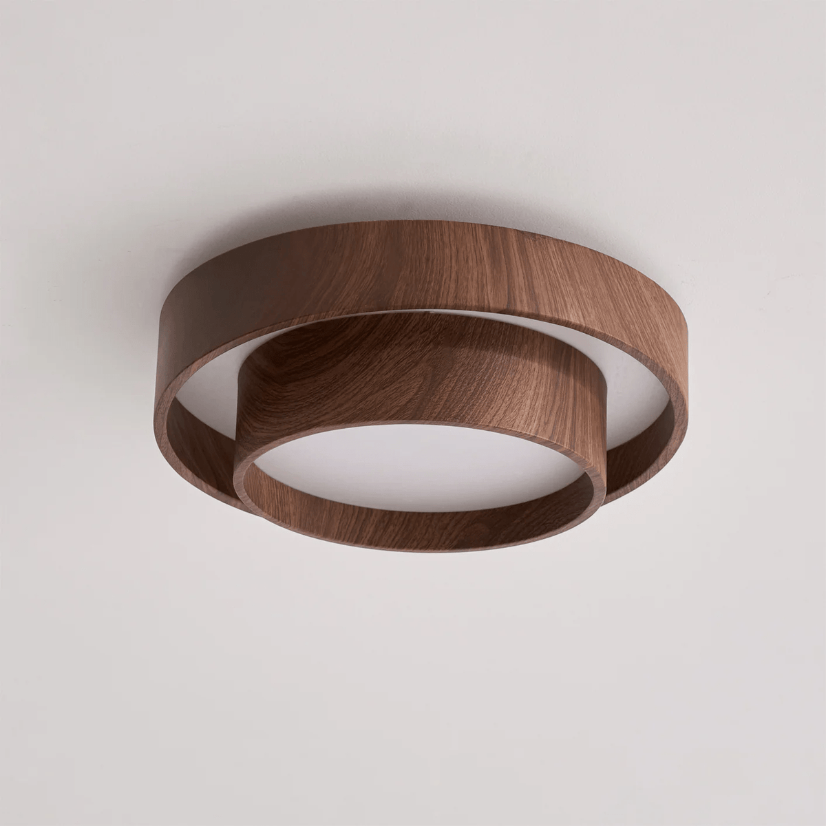 Flush Mount LED Light Fixture Walnut Finish for Bedroom Living Room Dining Area Low Profile Ambient Overhead Lighting Minimalist Contemporar