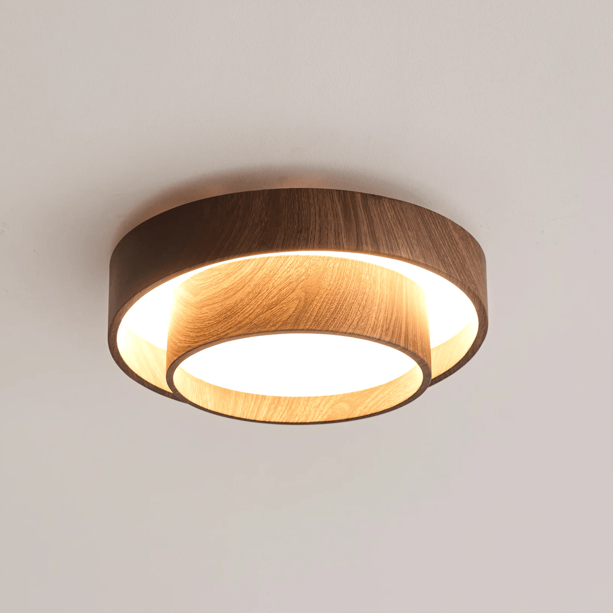 Flush Mount LED Light Fixture Walnut Finish for Bedroom Living Room Dining Area Low Profile Ambient Overhead Lighting Minimalist Contemporar