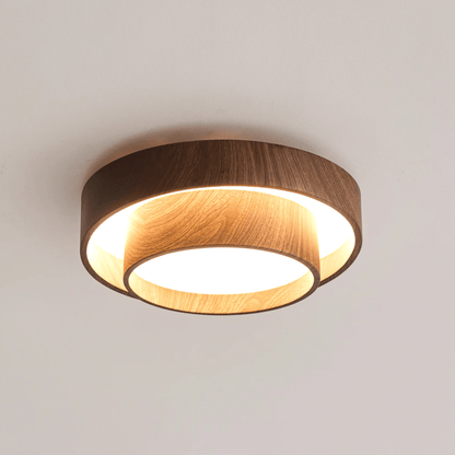 Flush Mount LED Light Fixture Walnut Finish for Bedroom Living Room Dining Area Low Profile Ambient Overhead Lighting Minimalist Contemporar
