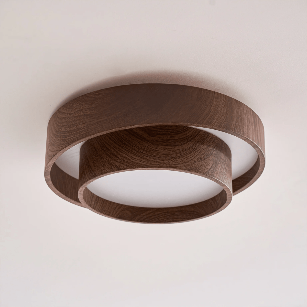 Flush Mount LED Light Fixture Walnut Finish for Bedroom Living Room Dining Area Low Profile Ambient Overhead Lighting Minimalist Contemporar