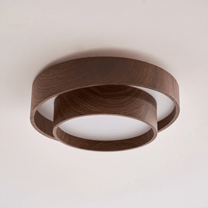 Flush Mount LED Light Fixture Walnut Finish for Bedroom Living Room Dining Area Low Profile Ambient Overhead Lighting Minimalist Contemporar
