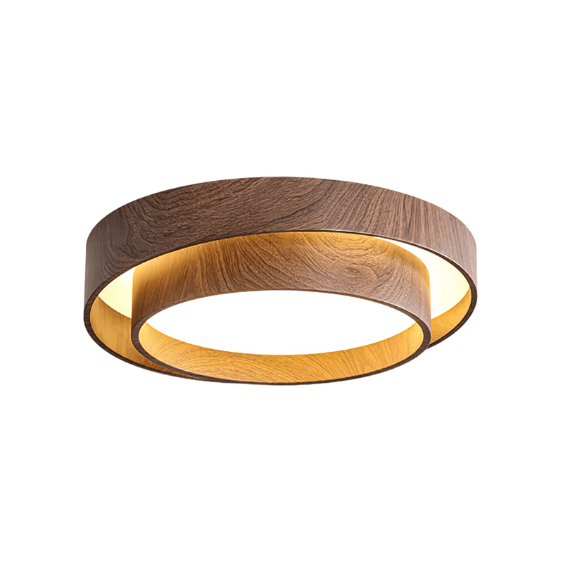 Flush Mount LED Fixture Walnut Grain Finish for Bedroom Living Room Dining Area Low Profile Overhead Lighting Scandinavian Modern Contempora