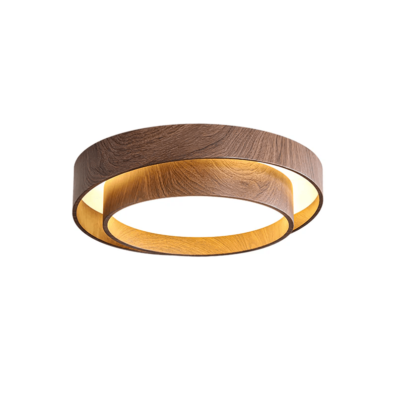 Flush Mount LED Light Fixture Walnut Finish for Bedroom Living Room Dining Area Low Profile Ambient Overhead Lighting Minimalist Contemporar