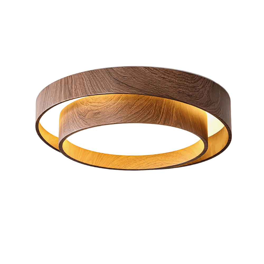 Flush Mount LED Fixture Walnut Grain Finish for Bedroom Living Room Dining Area Low Profile Overhead Lighting Scandinavian Modern Contempora