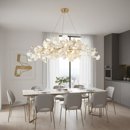 Handcrafted Porcelain Leaf Ceiling Fixture with Flexible Branches Gold White 70 in Statement Overhead Lighting for Dining Room Entryway Livi