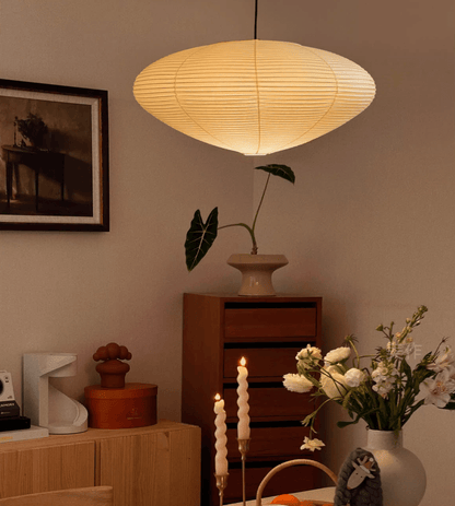 Handmade Rice Paper Sphere Pendant Lamp for Dining Room & Bedroom | Sculptural Ceiling Fixture with Adjustable Cord | E26 Edison Bulb Compat