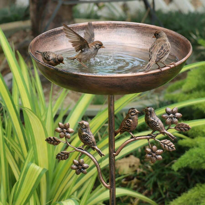 Metal Bird Bath on Garden Stake with Vintage Copper-Tone Finish for Yard & Patio, Easy Assembly Outdoor Birdbath Bowl for Songbirds