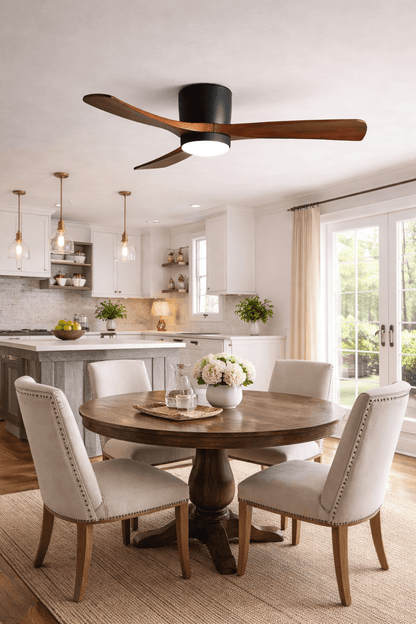 Wood Blade Ceiling Fan with Integrated LED Light and Remote Control for Bedroom Living Room Quiet DC Motor Airflow Year-Round Comfort Scandi