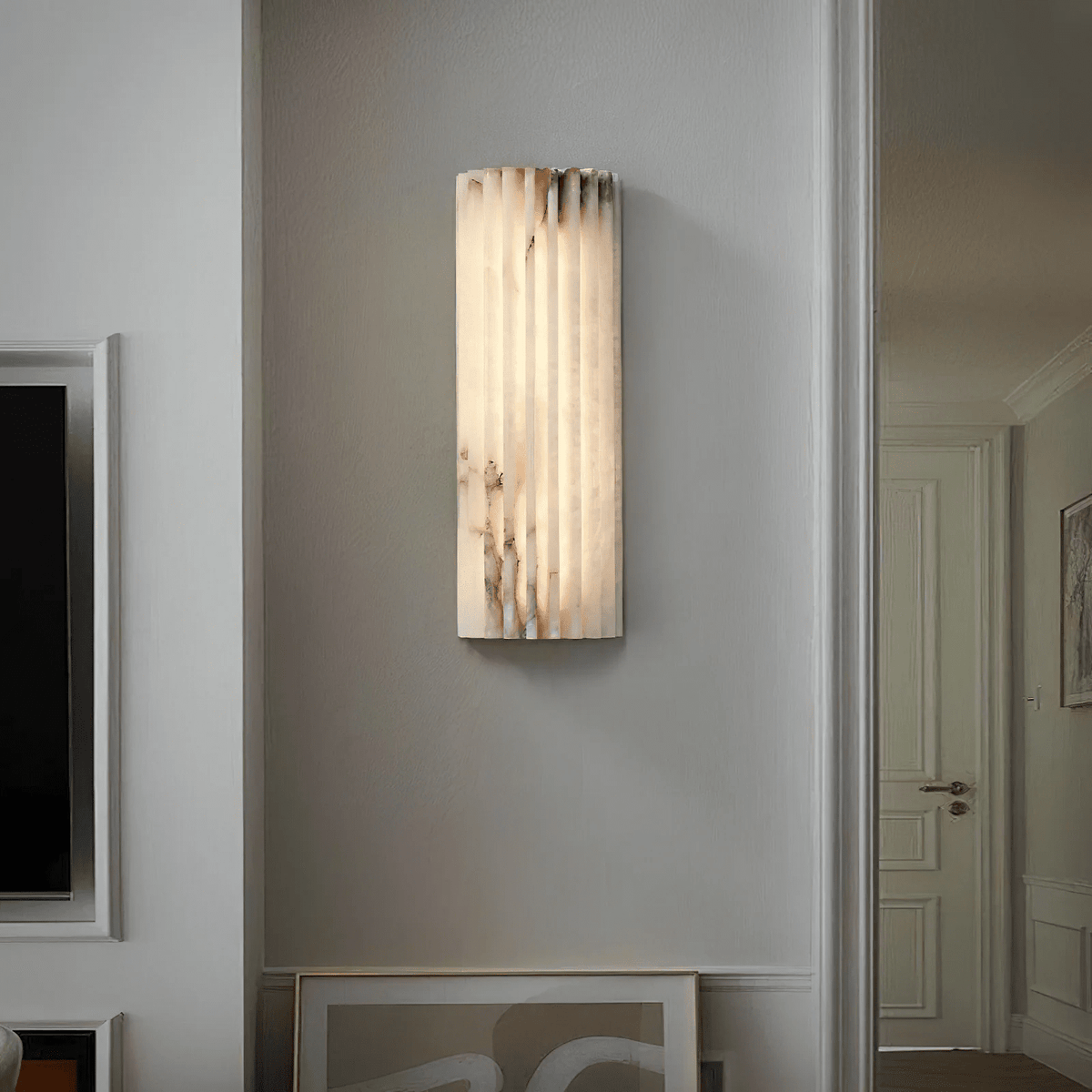Natural Stone Wall Sconce 12 in Integrated LED Ribbed Surface Indoor Lighting Fixture for Bedroom Hallway Living Room Warm Ambient Glow