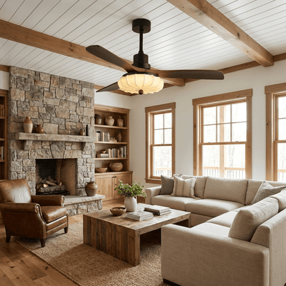 Wood Blade Ceiling Fan with Drum Shade Light DC Motor 6 Speed Remote Indoor Dining Living Bedroom Adjustable 36 42 48 52 Inch Quiet Reversib