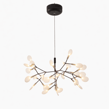 Branching LED Chandelier with Acrylic Petals Black Finish 20W Integrated Light Dimmable Remote Option Modern Statement Fixture Indoor Living