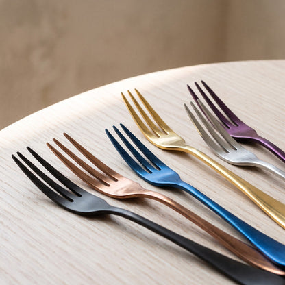 Stainless Steel Dessert Forks Set - Colorful Modern Flatware for Fruit & Appetizers - Kitchen Dining Cutlery
